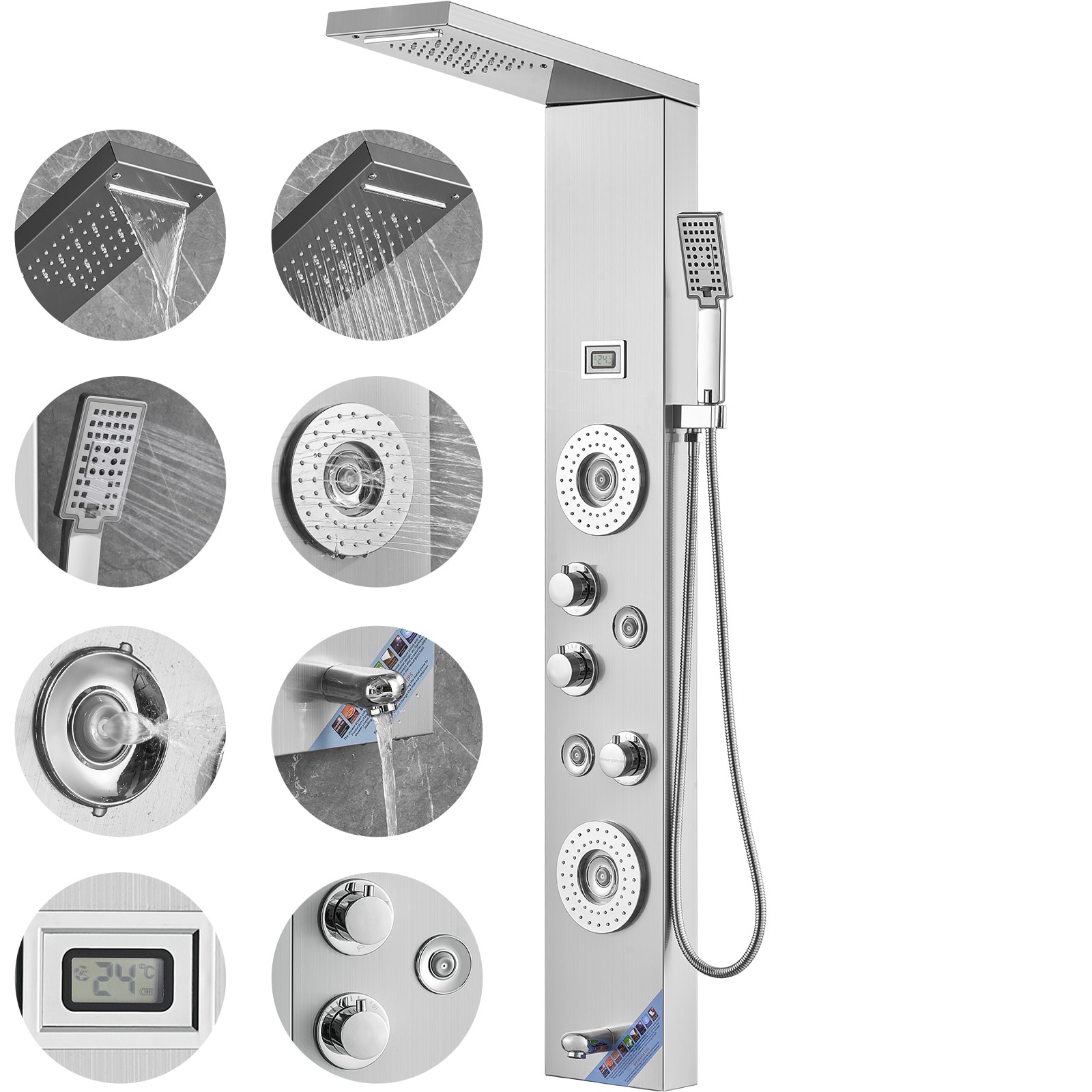 Shower Panel System With Rainfall Waterfall And Massage Jets_voghion.com